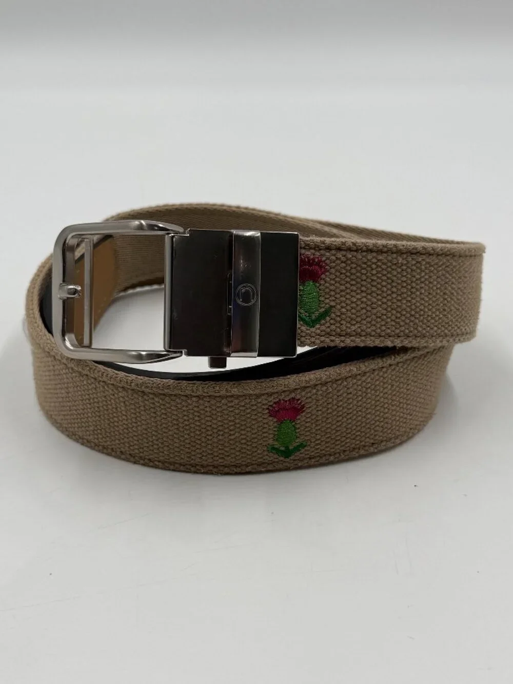 Nexbelt Golf Ratchet Belt Tan Thistle Cactus Flower Print Fits Up to 41